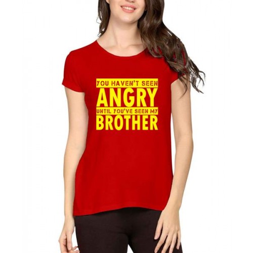 Women's Cotton Biowash Graphic Printed Half Sleeve T-Shirt - Angry Brother