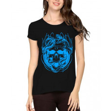 Women's Cotton Biowash Graphic Printed Half Sleeve T-Shirt - Art Skulls