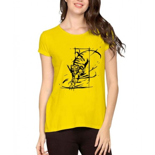 Women's Cotton Biowash Graphic Printed Half Sleeve T-Shirt - Art Tiger