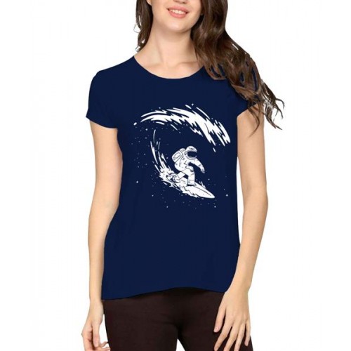 Women's Cotton Biowash Graphic Printed Half Sleeve T-Shirt - Astronaut Surf