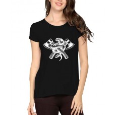 Women's Cotton Biowash Graphic Printed Half Sleeve T-Shirt - Axe Snake