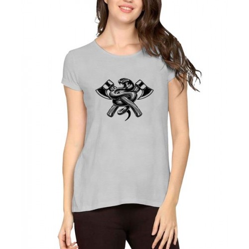 Women's Cotton Biowash Graphic Printed Half Sleeve T-Shirt - Axe Snake