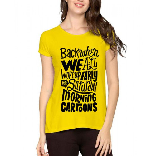 Women's Cotton Biowash Graphic Printed Half Sleeve T-Shirt - Back Morning Cartoon