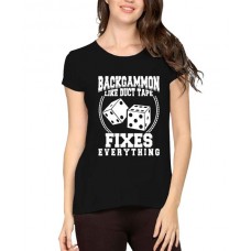 Women's Cotton Biowash Graphic Printed Half Sleeve T-Shirt - Backgammon Duct Tape
