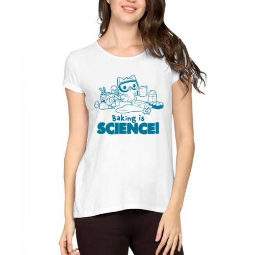 Women's Cotton Biowash Graphic Printed Half Sleeve T-Shirt - Baking Is Sci