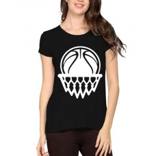Women's Cotton Biowash Graphic Printed Half Sleeve T-Shirt - Basket Ball 