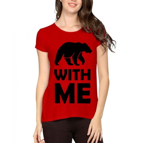 Women's Cotton Biowash Graphic Printed Half Sleeve T-Shirt - Bear With Me