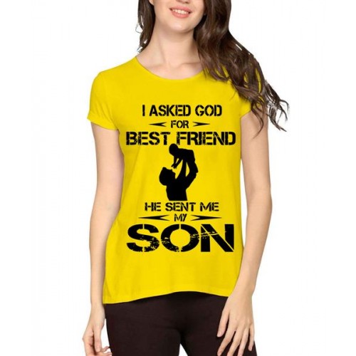 Women's Cotton Biowash Graphic Printed Half Sleeve T-Shirt - Best Friend Son