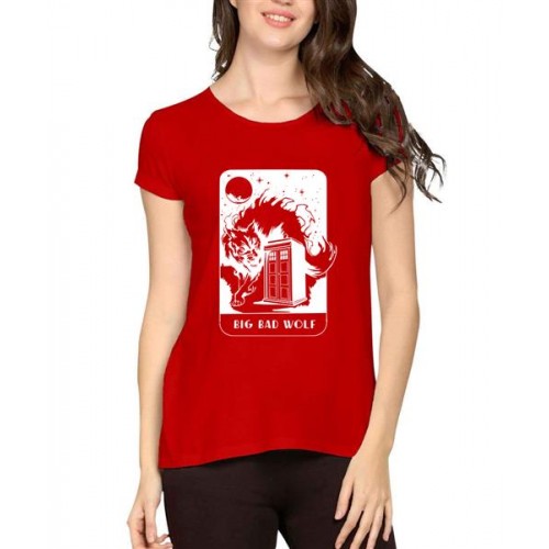 Women's Cotton Biowash Graphic Printed Half Sleeve T-Shirt - Big Bad Wolf