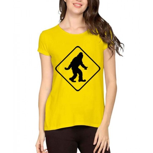 Women's Cotton Biowash Graphic Printed Half Sleeve T-Shirt - Bigfoot Sign