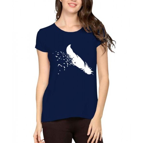 Women's Cotton Biowash Graphic Printed Half Sleeve T-Shirt - Bird Feather