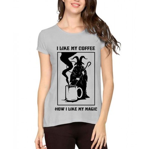 Women's Cotton Biowash Graphic Printed Half Sleeve T-Shirt - Black Magic Coffee