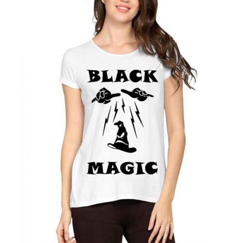 Women's Cotton Biowash Graphic Printed Half Sleeve T-Shirt - Black Magic