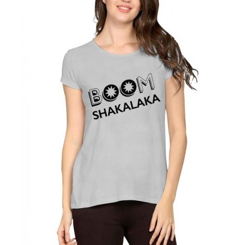 Women's Cotton Biowash Graphic Printed Half Sleeve T-Shirt - Boom Shakalaka