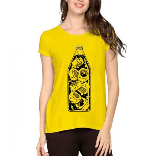 Women's Cotton Biowash Graphic Printed Half Sleeve T-Shirt - Bottle