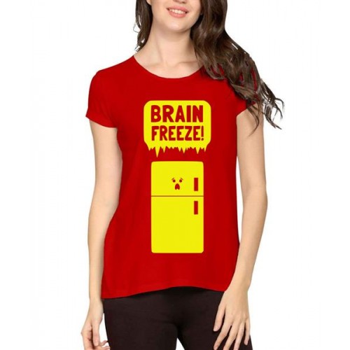 Women's Cotton Biowash Graphic Printed Half Sleeve T-Shirt - Brain Freeze Oh