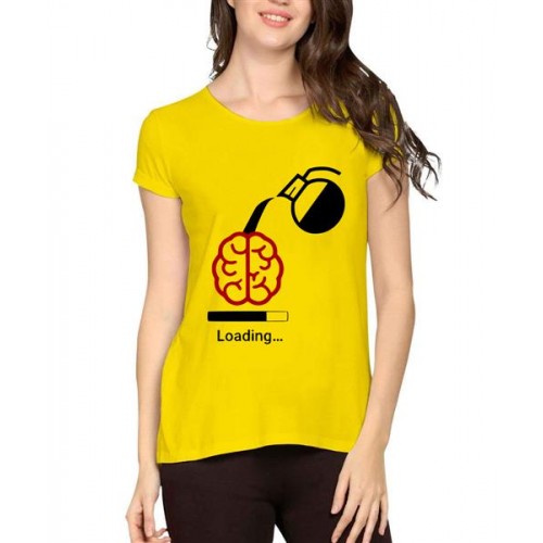 Women's Cotton Biowash Graphic Printed Half Sleeve T-Shirt - Brain Tea Loading