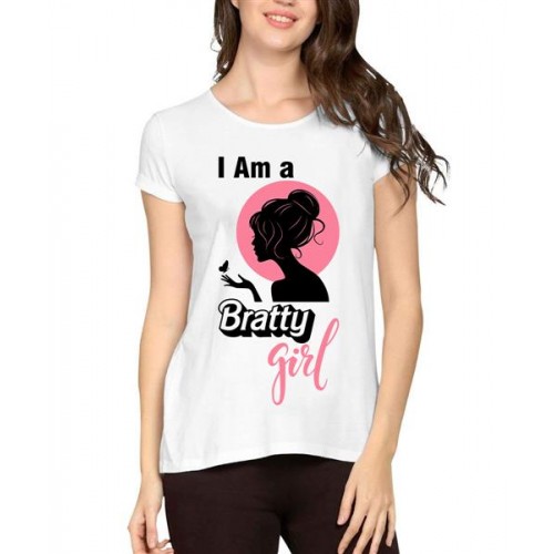 Women's Cotton Biowash Graphic Printed Half Sleeve T-Shirt - Bratty Girl