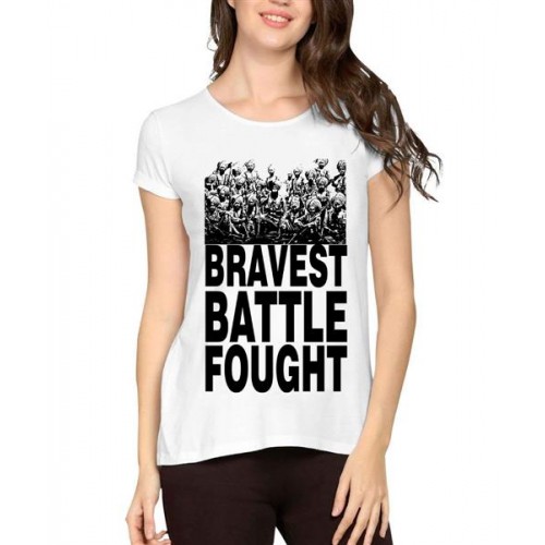 Women's Cotton Biowash Graphic Printed Half Sleeve T-Shirt - Bravest Battle Fought