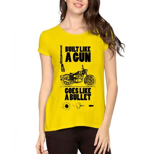 Women's Cotton Biowash Graphic Printed Half Sleeve T-Shirt - Built Like A Gun