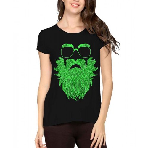 Women's Cotton Biowash Graphic Printed Half Sleeve T-Shirt - Cannabis Beard