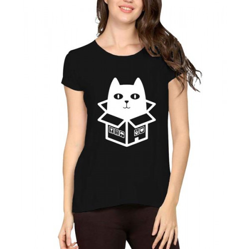 Women's Cotton Biowash Graphic Printed Half Sleeve T-Shirt - Cats Love Boxes
