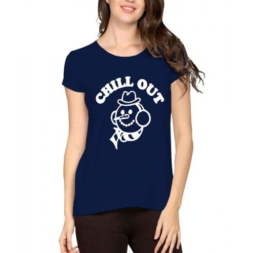 Women's Cotton Biowash Graphic Printed Half Sleeve T-Shirt - Chill Out Snowman