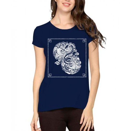 Women's Cotton Biowash Graphic Printed Half Sleeve T-Shirt - Chinese Dragon Thumb Design