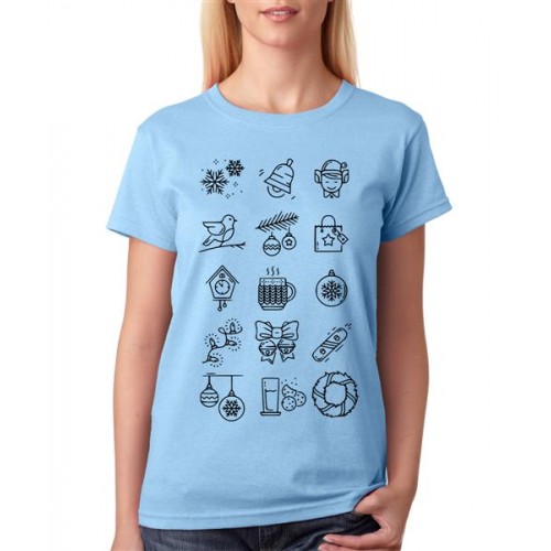 Women's Cotton Biowash Graphic Printed Half Sleeve T-Shirt - Christmas Icon