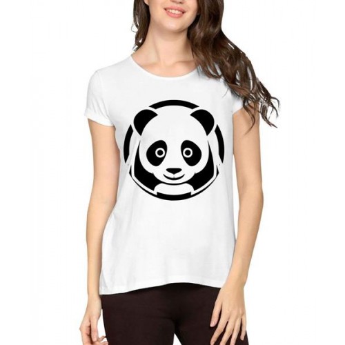 Women's Cotton Biowash Graphic Printed Half Sleeve T-Shirt - Circle Panda Smile