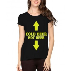 Women's Cotton Biowash Graphic Printed Half Sleeve T-Shirt - Cold Hot Beer