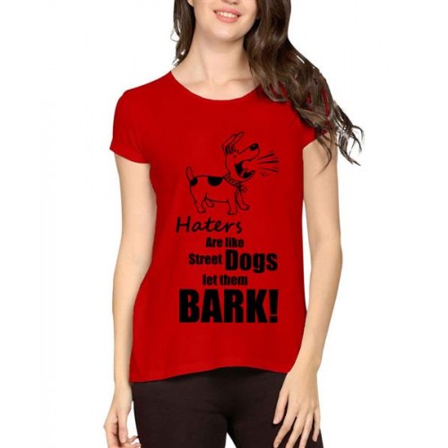 Women's Cotton Biowash Graphic Printed Half Sleeve T-Shirt - Dogs Bark