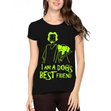 Women's Cotton Biowash Graphic Printed Half Sleeve T-Shirt - Dogs Best Friend