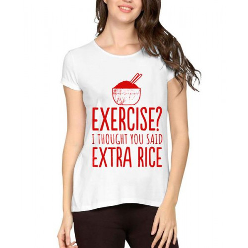 Women's Cotton Biowash Graphic Printed Half Sleeve T-Shirt - Exercise Extra Rice