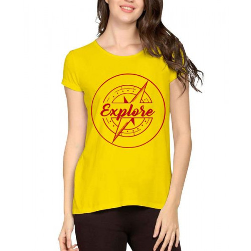 Women's Cotton Biowash Graphic Printed Half Sleeve T-Shirt - Explore Compass Circle