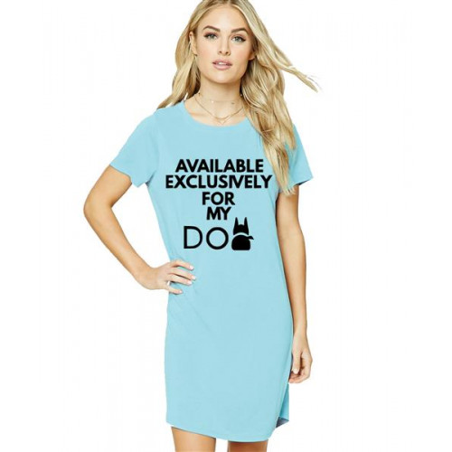 Women's Cotton Biowash Graphic Printed T-Shirt Dress with side pockets - Available Exclusively Dog