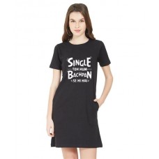 Women's Cotton Biowash Graphic Printed T-Shirt Dress with side pockets - Bachpan Se