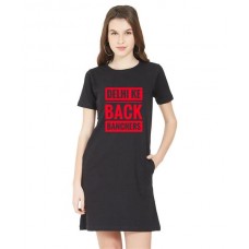 Women's Cotton Biowash Graphic Printed T-Shirt Dress with side pockets - Back Banchers