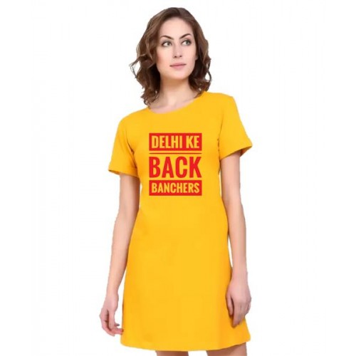 Women's Cotton Biowash Graphic Printed T-Shirt Dress with side pockets - Back Banchers