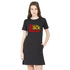 Women's Cotton Biowash Graphic Printed T-Shirt Dress with side pockets - Bancher Back