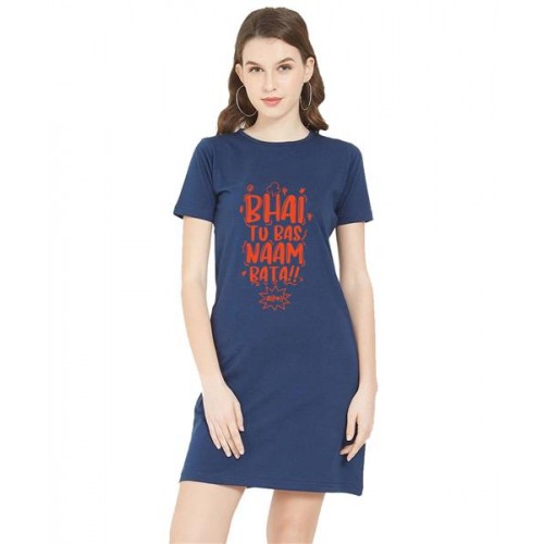 Women's Cotton Biowash Graphic Printed T-Shirt Dress with side pockets - Bhai Naam Bata