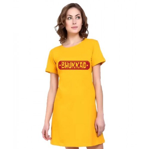 Women's Cotton Biowash Graphic Printed T-Shirt Dress with side pockets - Bhukkad