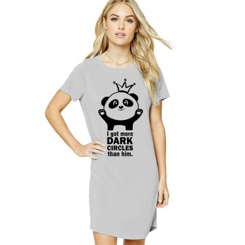Women's Cotton Biowash Graphic Printed T-Shirt Dress with side pockets - Dark Circles