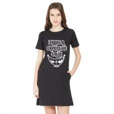 Women's Cotton Biowash Graphic Printed T-Shirt Dress with side pockets - Expensive Smile