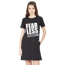 Women's Cotton Biowash Graphic Printed T-Shirt Dress with side pockets - Fearless Personality