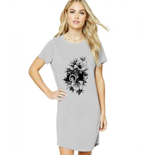 Flower Camera Graphic Printed T-shirt Dress