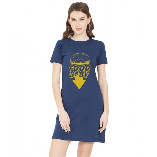 Women's Cotton Biowash Graphic Printed T-Shirt Dress with side pockets - Food Baby