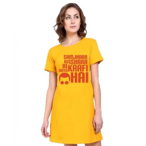 Women's Cotton Biowash Graphic Printed T-Shirt Dress with side pockets - Ishara Kaafi Hai