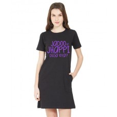Women's Cotton Biowash Graphic Printed T-Shirt Dress with side pockets - Jadoo Ki Jhappi