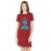 Women's Cotton Biowash Graphic Printed T-Shirt Dress with side pockets - Jai Mahakal
